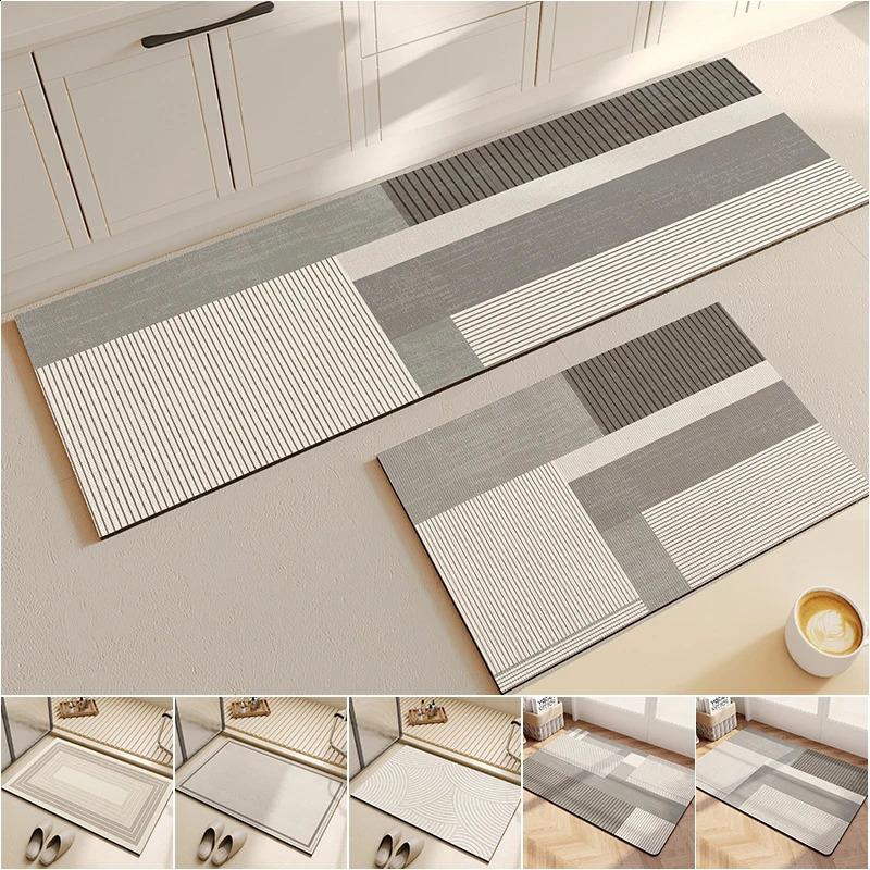 Super Absorbent Kitchen Carpets Long Diatomite Rug Soft Washable Nonslip Bathroom Mat Entrance Doormat For Home 240830