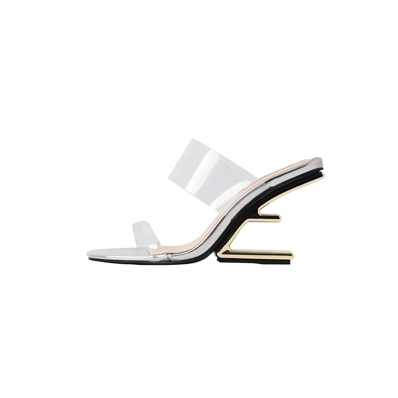 Summer Strange Heel Sandals PVC Transparent High Heels Women Open Toe Party Shoes Slides Dress Ladies Slippers s