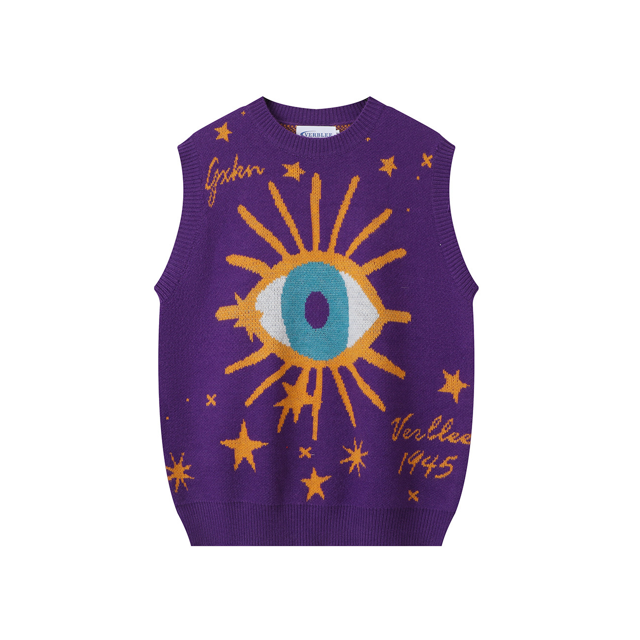 Niche Fun Cartoon Jacquard Knitted Sweater Vest with Loose and Lazy Style Round Neck Sweater