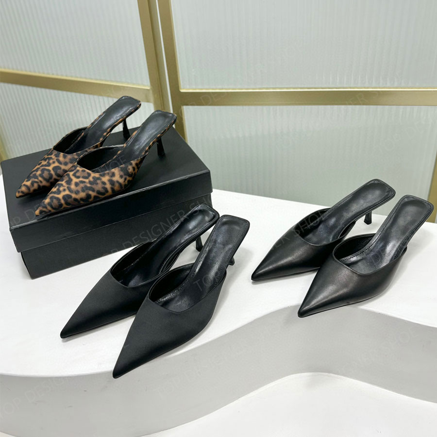 Top de qualité réelle en cuir mules chaton talons pantoufles sandales 5,5 cm orteils pointues chaussures slip on gant à pantoufle de luxe mules p