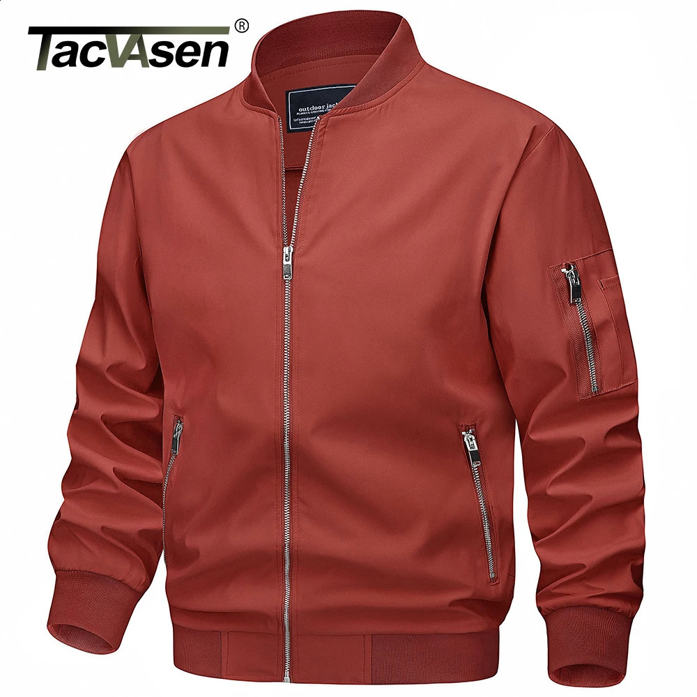 TACVASEN Spring Fall Thin Bomber Jackets Mens Jacket Lightweight Casual Windbreaker Zip Pockets Coats Biker Outwear Outdoor Male 240830