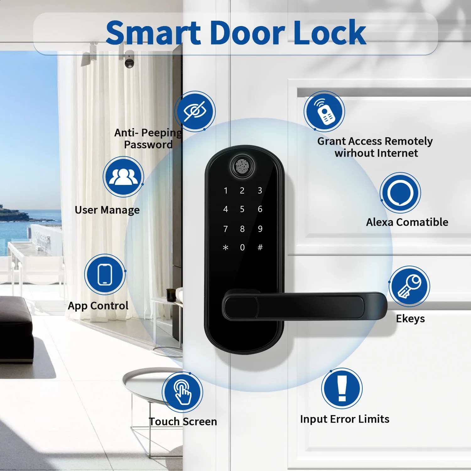 KeylessEntry Fingerprint Smart Door Lock Digital Electronic with Code Passcode Electric Knob Perfect for Entry Doors 240830