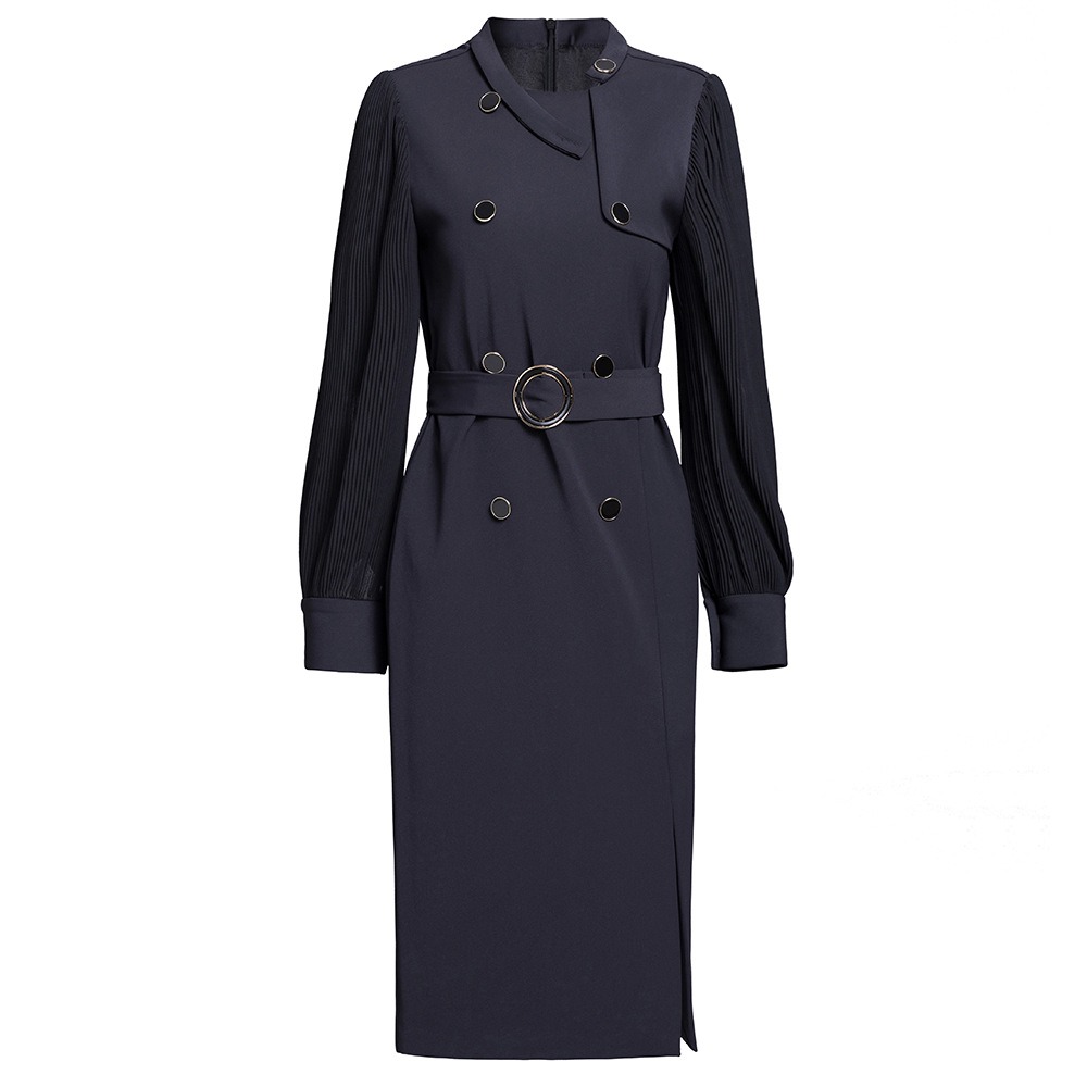 OC 413N57 Basic Casual Dresses Autumn and Winter Pleated Long Sleeved Womens Dress Shirt Commuting Skirt Customization Medium Length