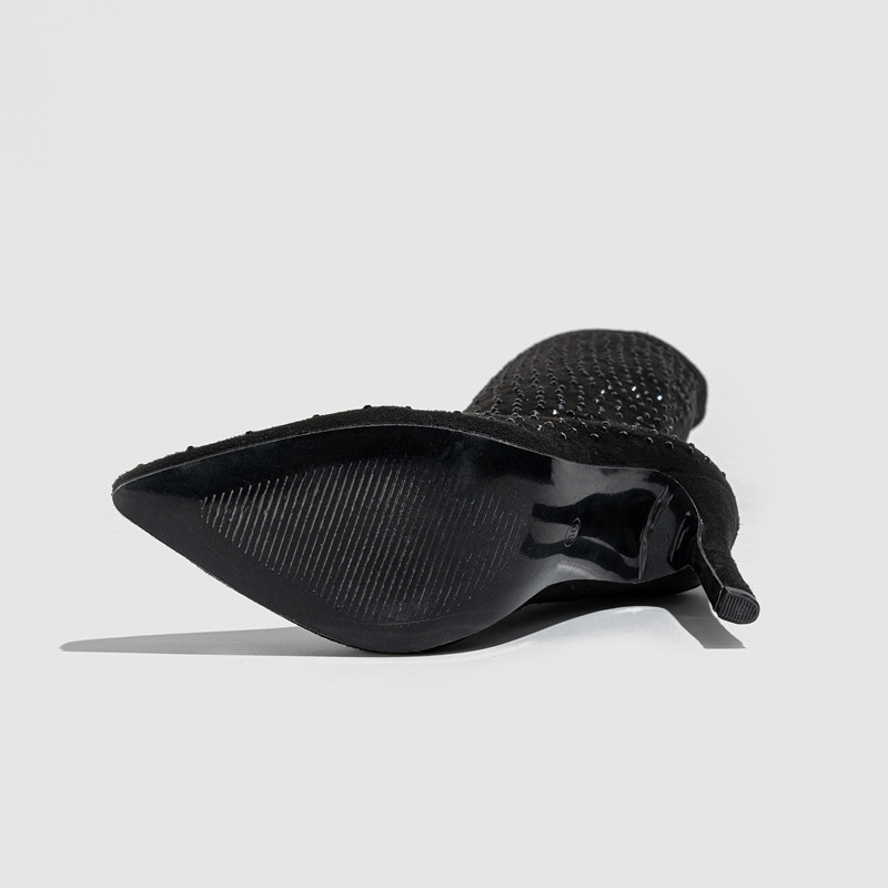 Bling Bling Rhinestones Faux Suede Elastic Women Thigh High Boots Fashion Autumn Winter High heels Over the Knee long Boots Shoe