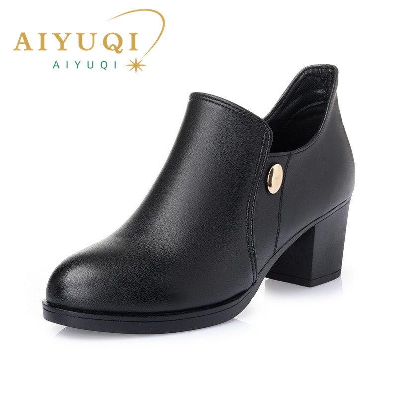 2024 New Women Dress Pumps Fashion Genuine leather women shoes Square Heels Shoes Woman chaussure femme Pointed Toe