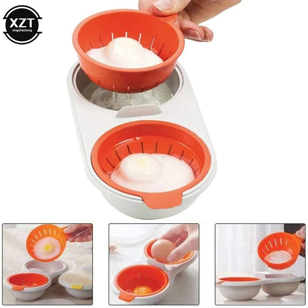 Microwave Egg Poacher Food Grades Plastic Cookware Double Cup Boiler Kitchen Steamed Set Cooker Tools 240830