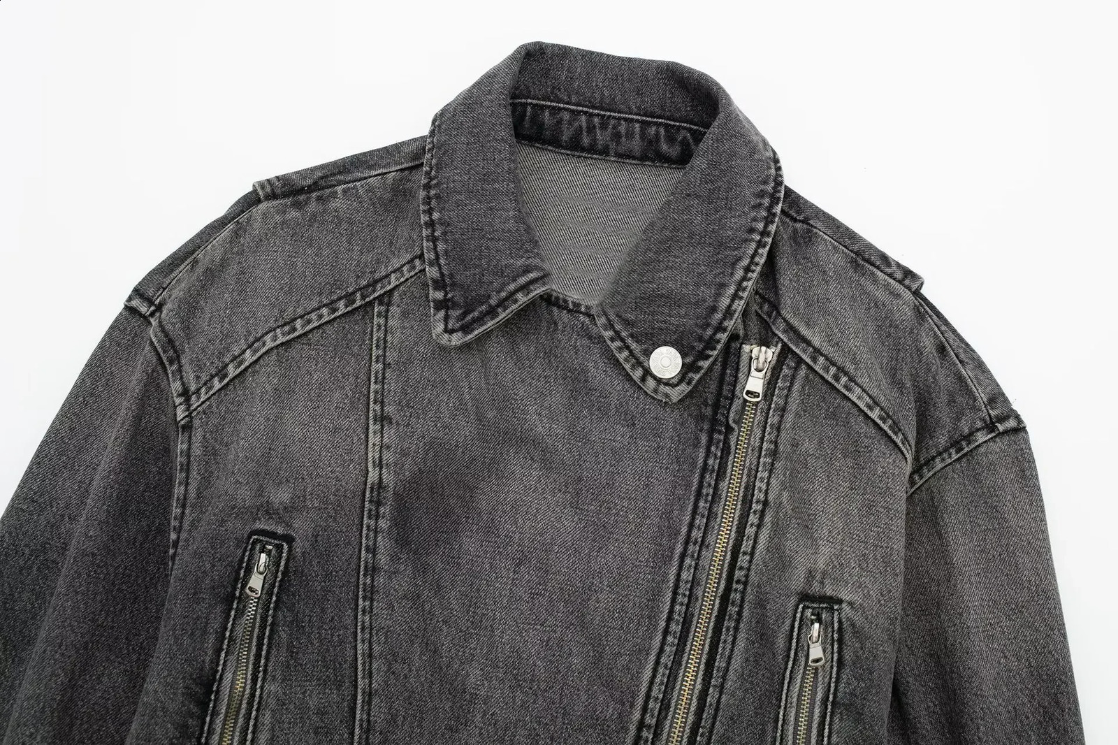 Fashionable Elegant Denim Jacket For Women Motorcycle Style Loose Fit European American Trend Autumn Clothing Wholesale 240830