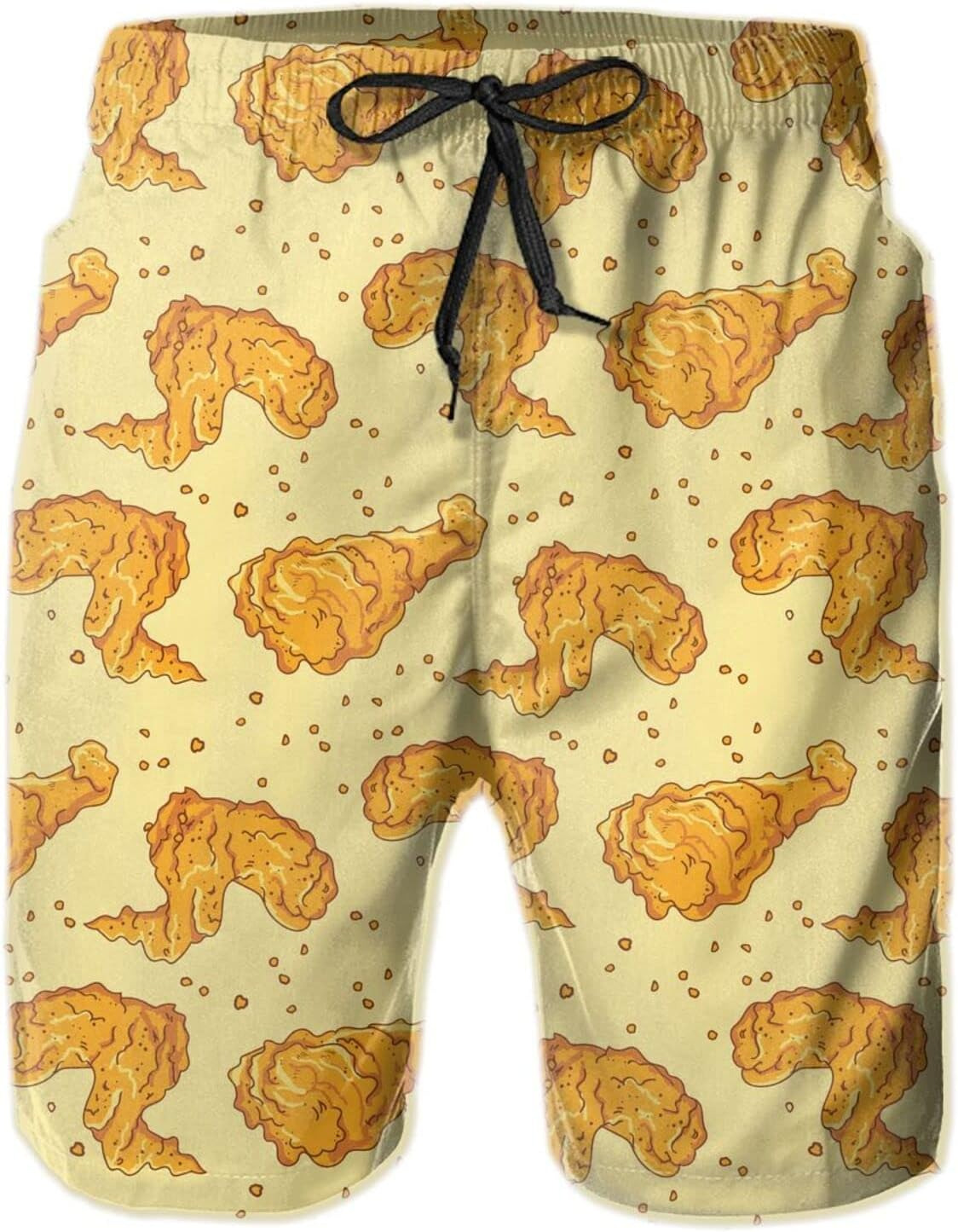 Mens Shorts 3D Printed Pattern Chicken Fried Crispy Swim Trunks Quick Dry Casual Beach Board Swimwear