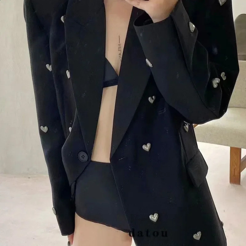Dull Black Fashionable Western-style Heart-shaped Jacket Autumn Suit Jacket Blazer For Men Women 240830