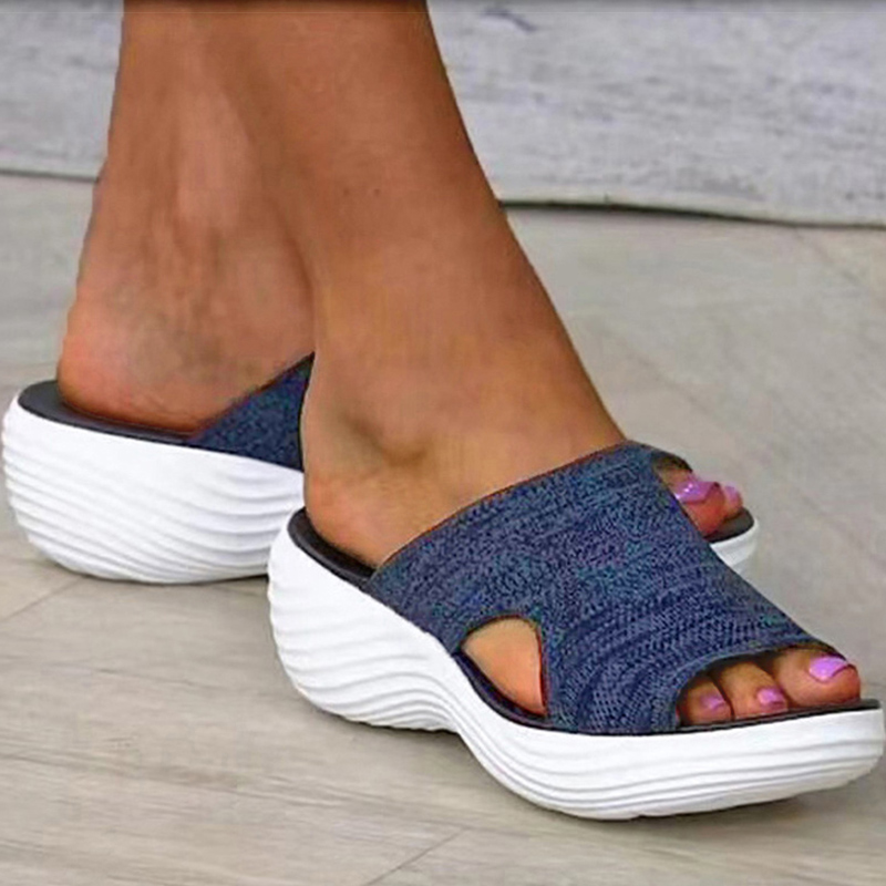 Women's Sandals Soft Bottom Summer Sandals Wedge Heels Shoes For Women Stretch Fabric Slippers Summer Footwear Heeled Sandals