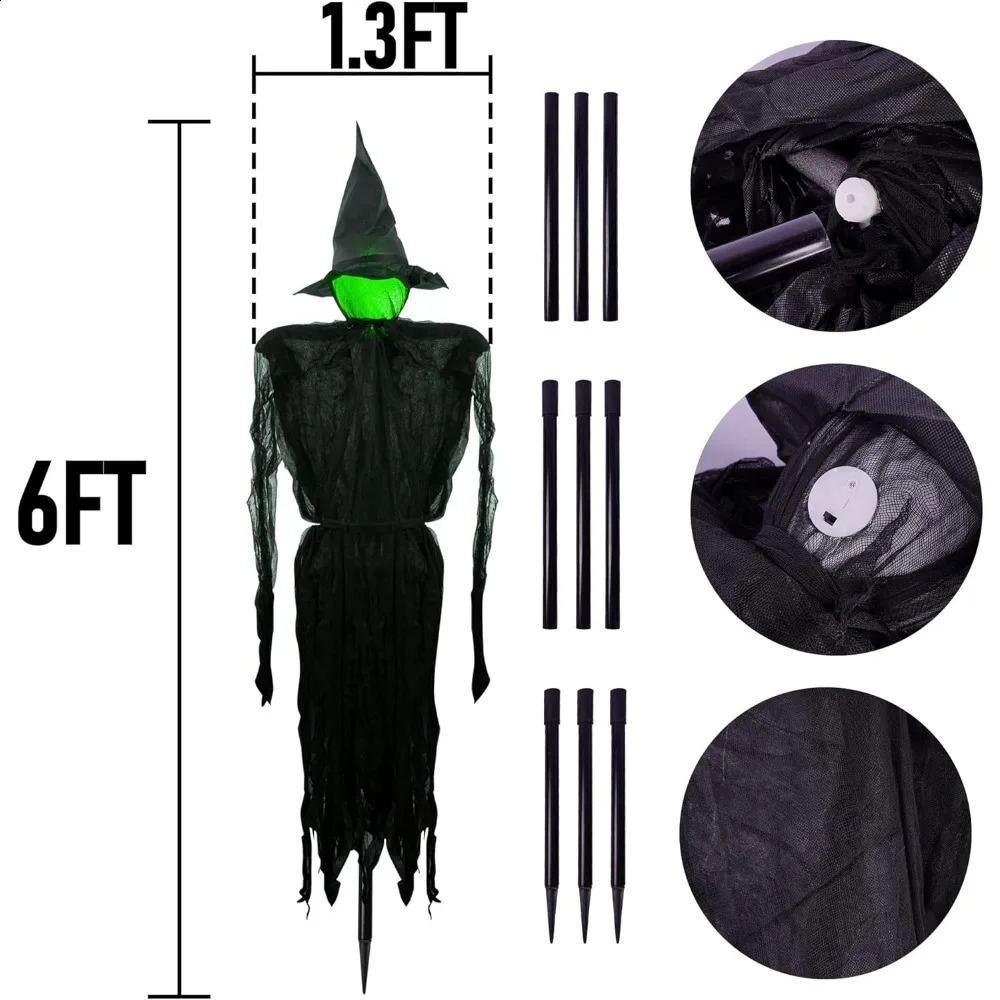 Halloween decoration 6-foot 3-light Halloween witch set with yard lawn haunted house decoration Halloween decoration 240830