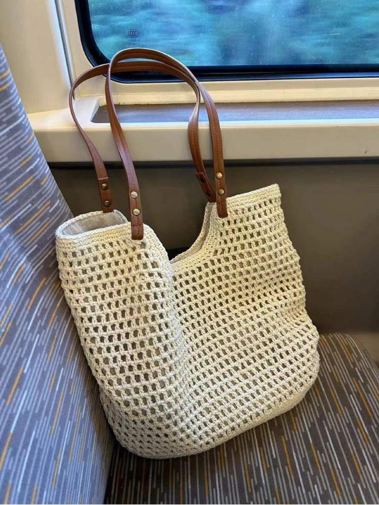 Large Cotton Woven Tote Bag: Eco-friendly Beach Bag With Simple Design New Free Delivery Designer Bag