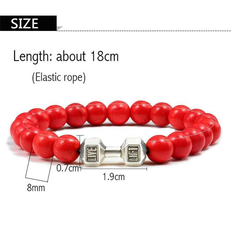 High quality mens bead bracelet natural black fused rock dumbbell charm bracelet energy fitness barbell fashionable womens jewelry W240830