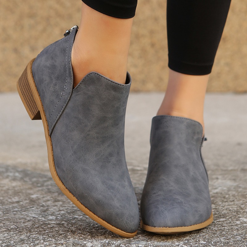 New Fashion Women's Autumn Pointed Suede Thick Heel Booties Women Plus Size 43 Zipper Heeled Ankle Boots atos Mujer