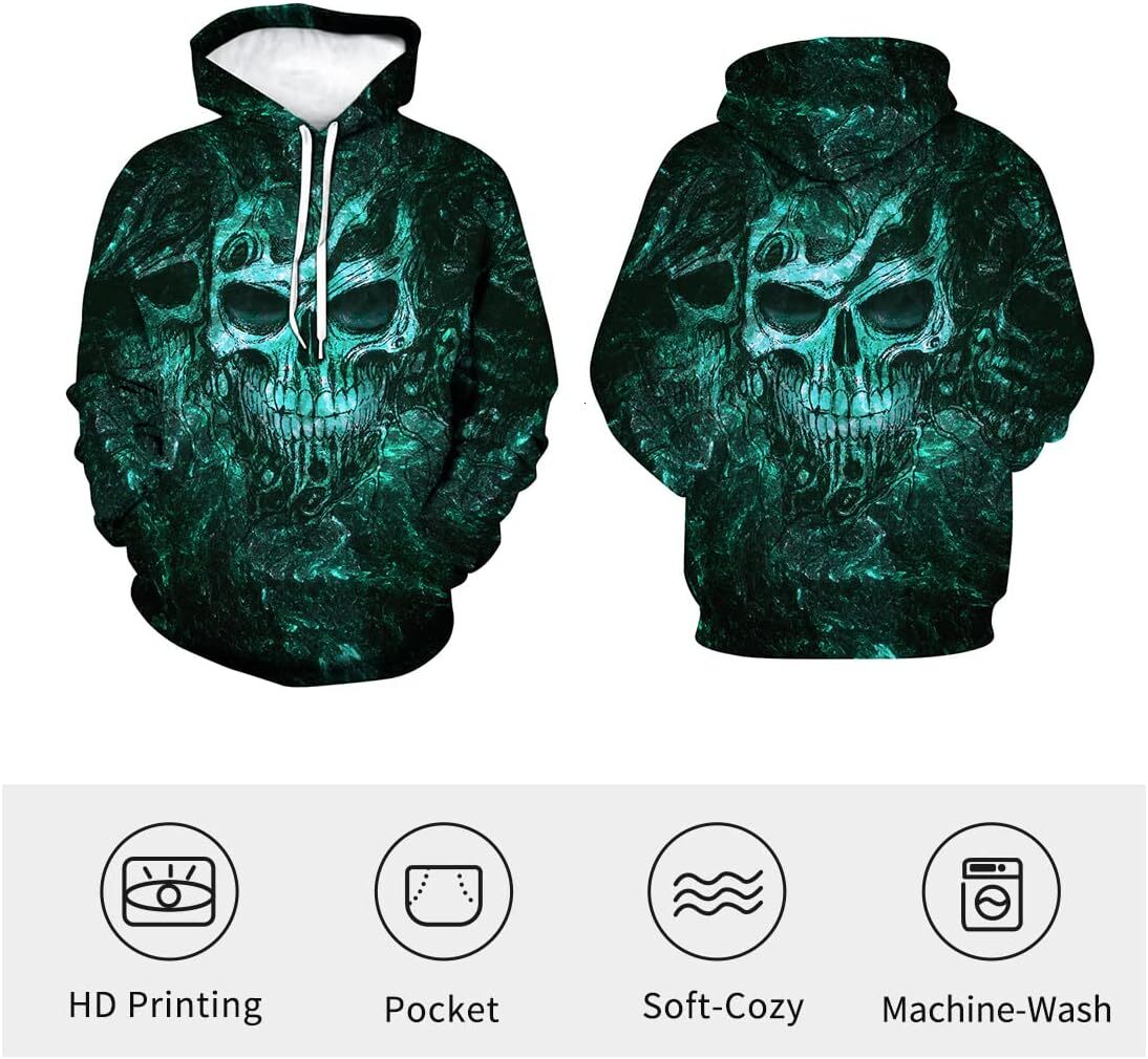 Halloween Hoodie for Mens Womens Mens Skull 3D Graphic Print Hoodie Sweatshirts Pullover Tops with Pocket Graphic Pullover Long Sleeve