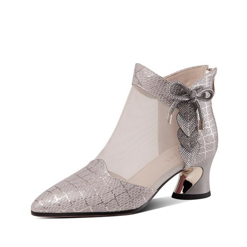 Women's Mesh Ankle Boots Summer Breathable Rhie Pointed Head Fashion Sandals Ladies High Heels Bottes Talons Femme f4c3