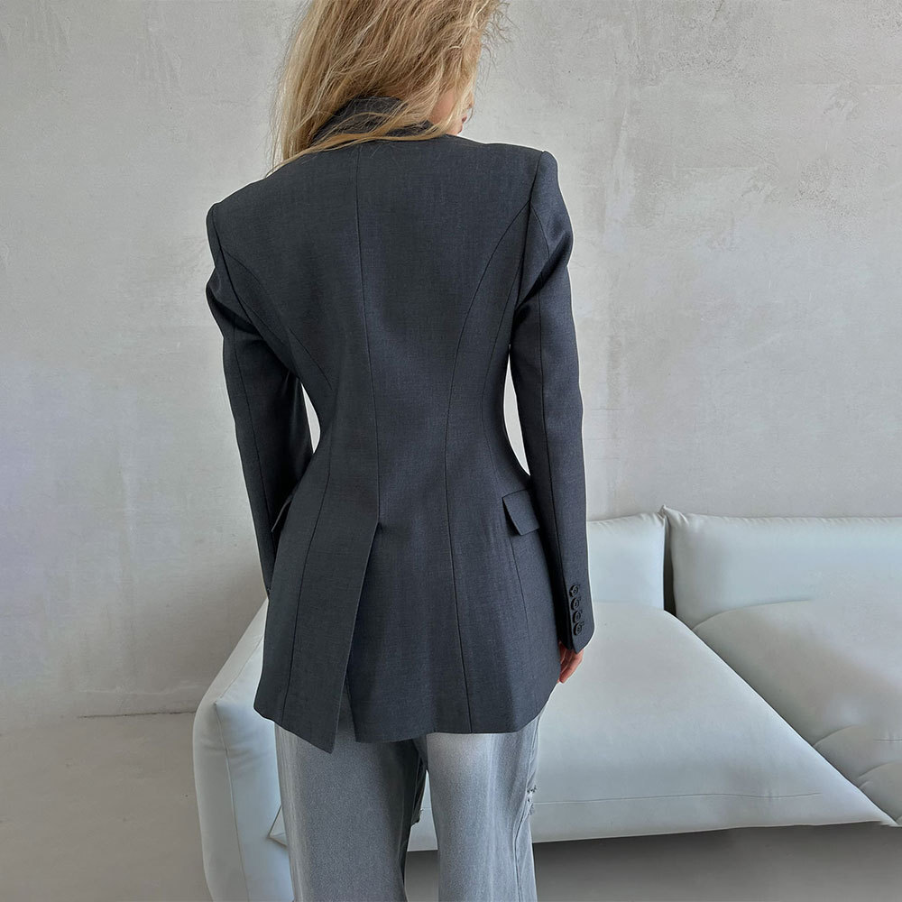 Autumn and Winter V-neck Waist Cinched Suit for Women with a High-end Feel Ins Slim Fit Suit Light Design Suit Jacket