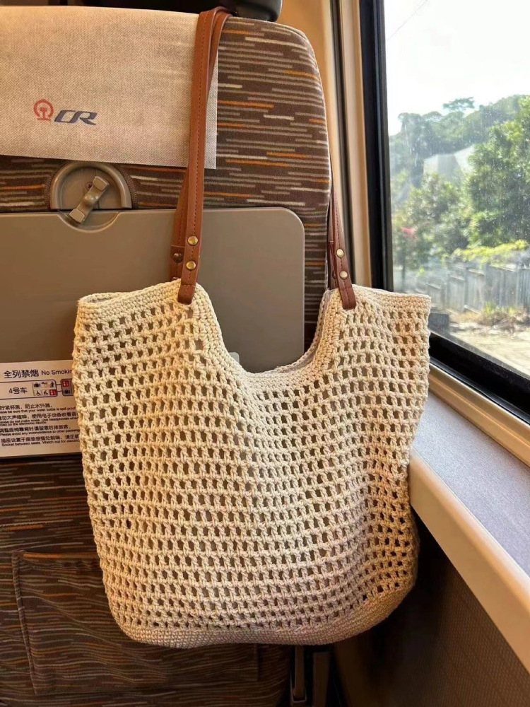 Large Cotton Woven Tote Bag: Eco-friendly Beach Bag With Simple Design New Free Delivery Designer Bag