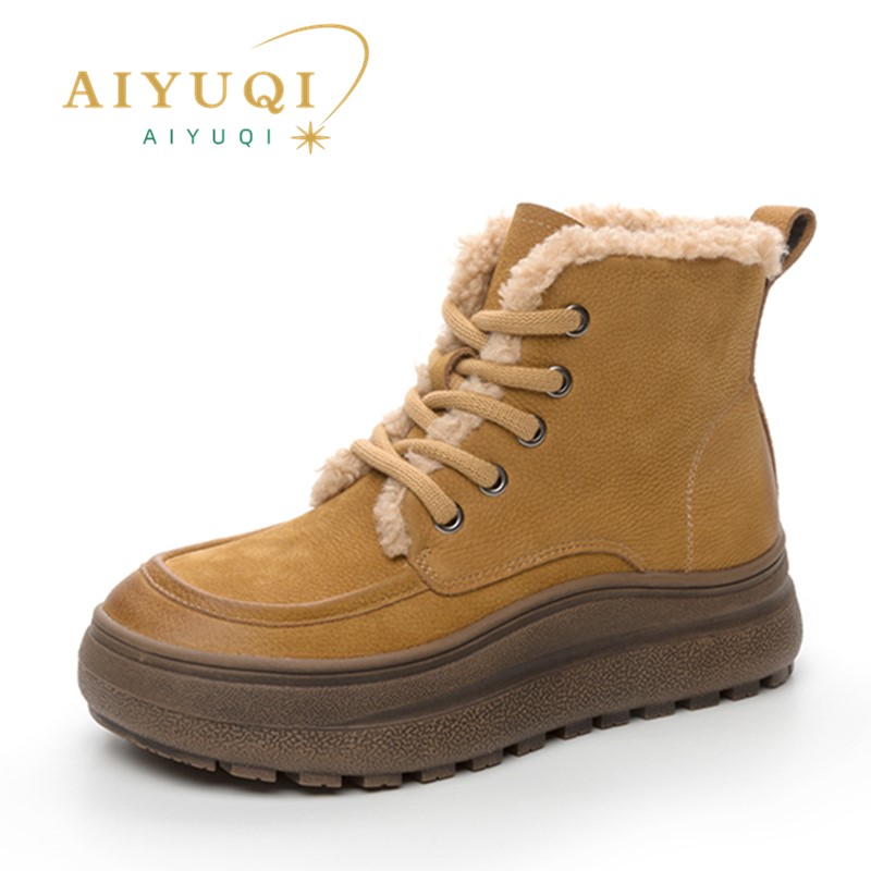 AIYUQI Women Sneakers Boots Genuine Leather 2024 New Non Slip Women Snow Boots Casual Platform Straps Warm Women Winter Boots