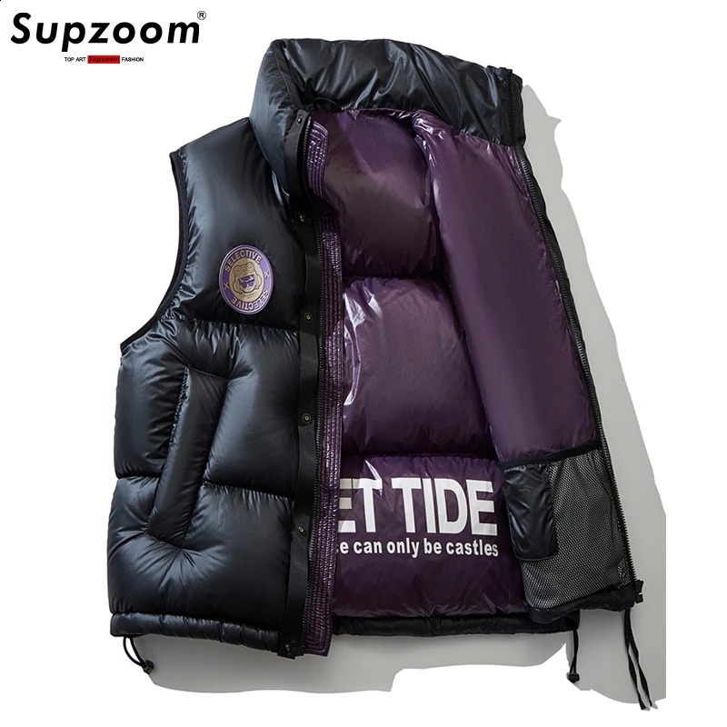 Supzoom Top Fashion Arrival Letter Leather Bracket Collar Autumn and Winter Mens Womens Warm Thick Down Vest 240830