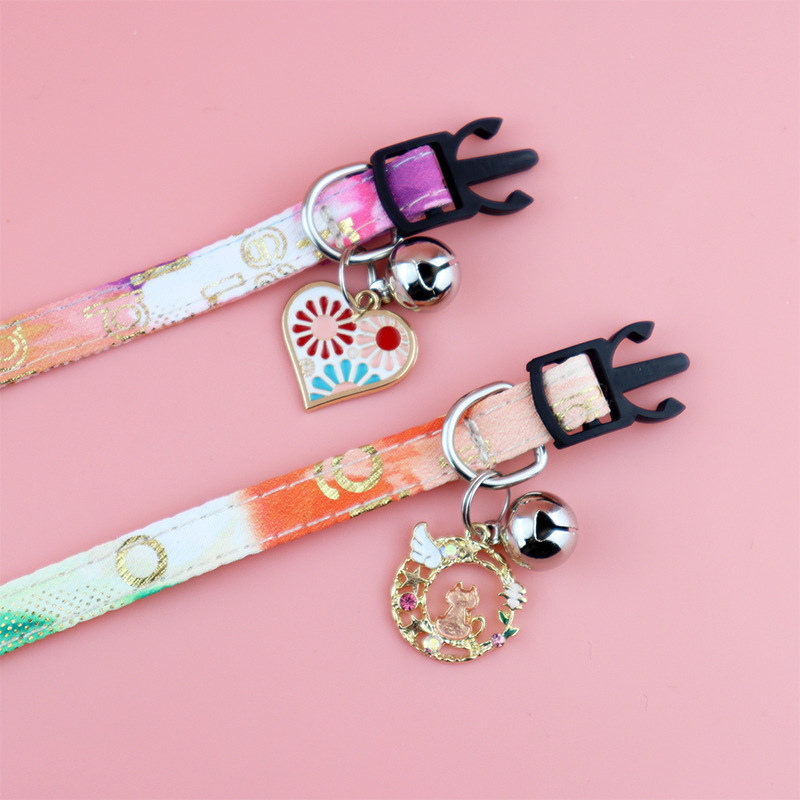 Pet Collar Adjustable Camouflage Graffiti Puppy Collar Cute Bell Cat Collars Bow Knot Removable Fit Kitten Puppy Pet Accessories