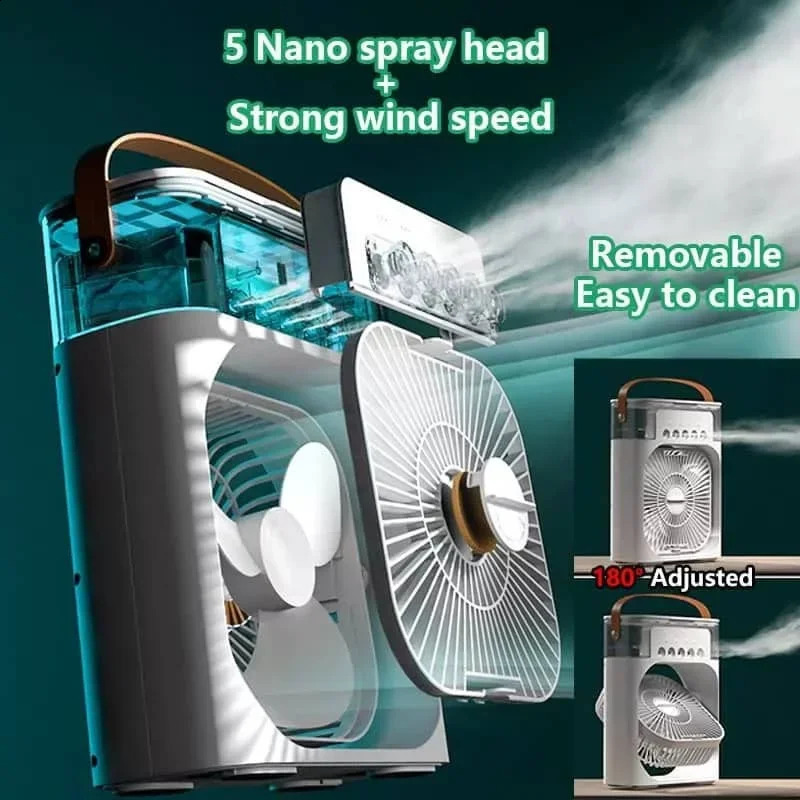 Portable Fan Air Conditioners USB Electric LED Night Light Water Mist Fun 3 In 1 Cooler Humidifie For Home 240830