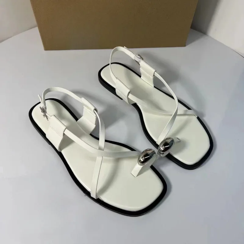 Flat Sandals for Women 2024 Summer - Metal Decor Cross Strap Breathable Ladies Footwear 4