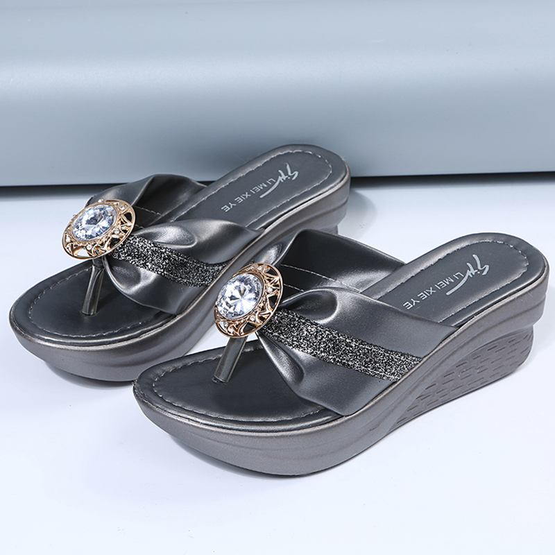 Fashion Lucyever Gold Wedges Slippers for Women 2023 Sequins Rhie Clip New Toe Sandals Woman Summer Platform Slides Shoes ad21 Platm