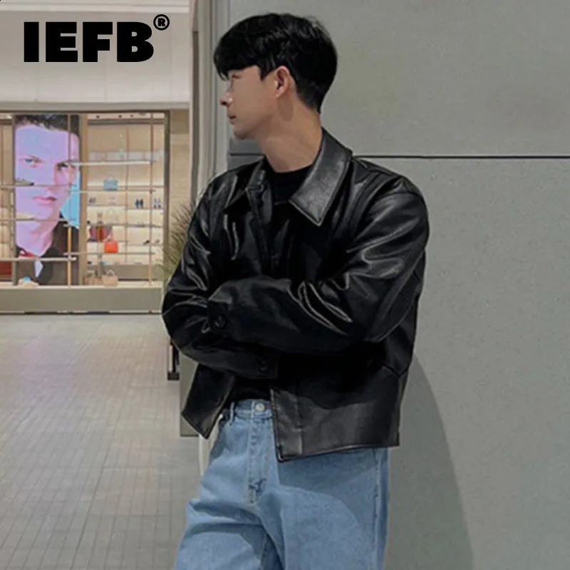 IEFB Short Motorcycle Pu Leather Coat Trend Mens Autumn Korean Style High End Lapel Loose Jacket Fashion Streetwear 9C1118 240830