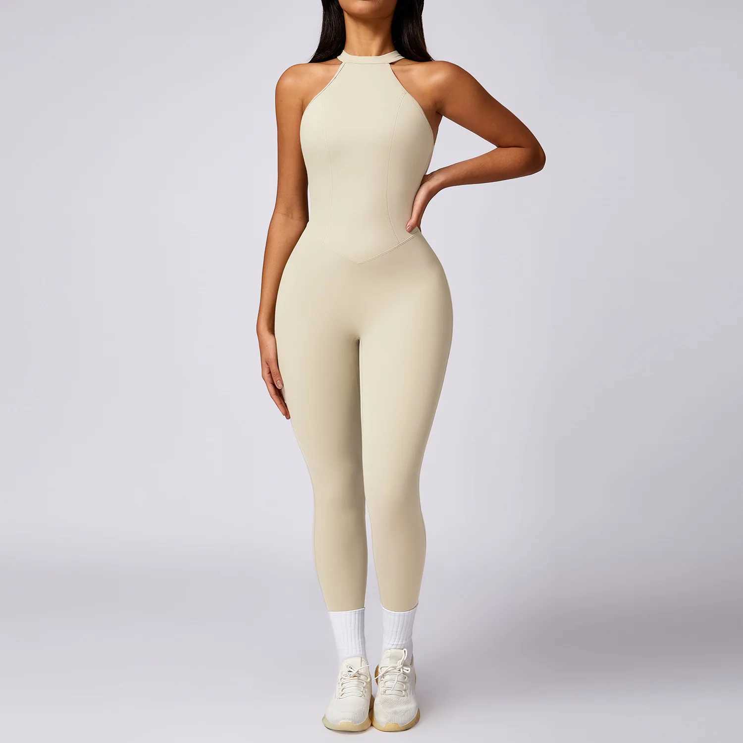 V-back jumpsuit womens backless sports bodysuit womens jumpsuit quick drying yoga suit sleeveless one-piece fitness suit W250326