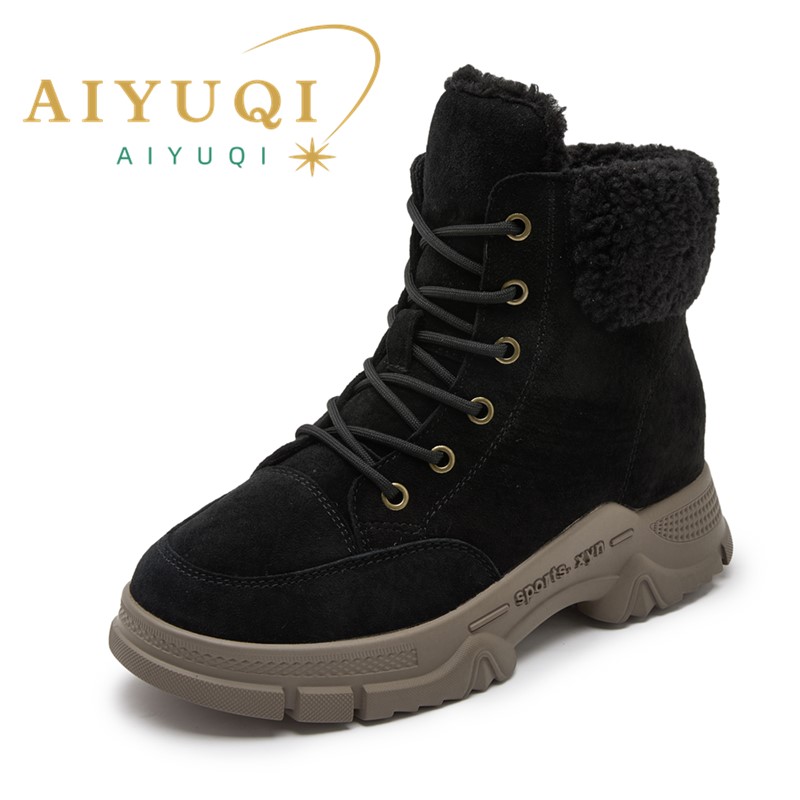 AIYUQI Snow Boots Women 2024 New Women Winter Shoes Non-slip Flat Large Size Real Leather Women Ankle Boots