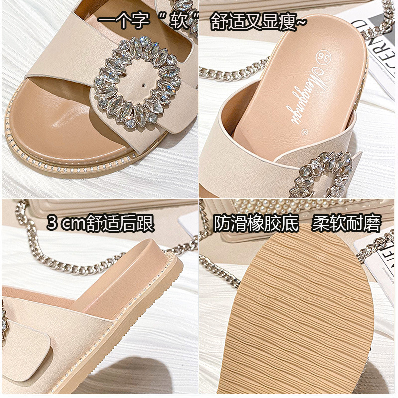 2025 Brand Rhie Buckle Sandals Women Double Band Slippers Crystal Shoes Ladies Casual Slides Slip On Flat Heels 4b48