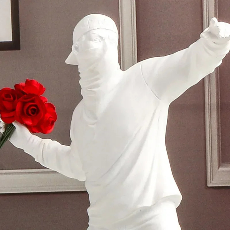 Resin Statue Sculpture Banksy Flower Throwing Bomber Home Decor Accessories Modern Decoration Image Collection 240830