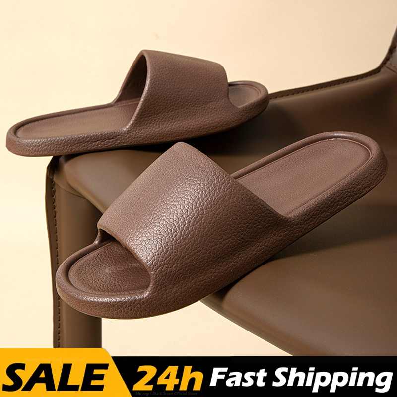 Slippers Summer For Men Women Eva Leather Texture Soft Bottom Slipper Indoor House Slides Flat Sandals Beach Shoes Man Flip p f8b3