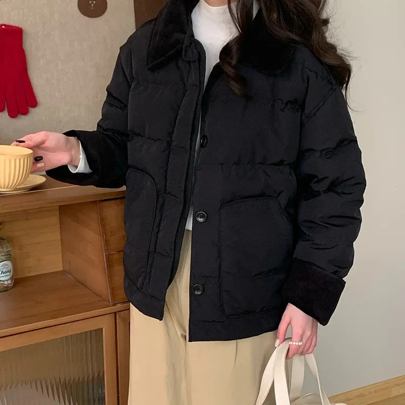 Winter Womens Cold Cotton Coat Parkas Warm Puffer Jacket Long Sleeve Single-breasted Pockets Student Quilted Jacket Short Tops 240830