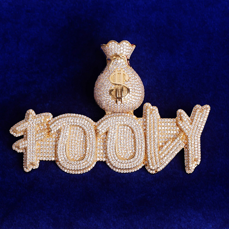 Hip Hop Custom Colorful Money Bag DIY Letters Pendant Necklace 5A Zircons Mens Jewelry