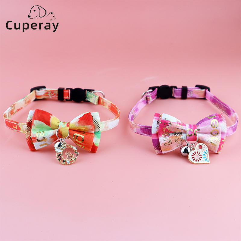 Pet Collar Adjustable Camouflage Graffiti Puppy Collar Cute Bell Cat Collars Bow Knot Removable Fit Kitten Puppy Pet Accessories