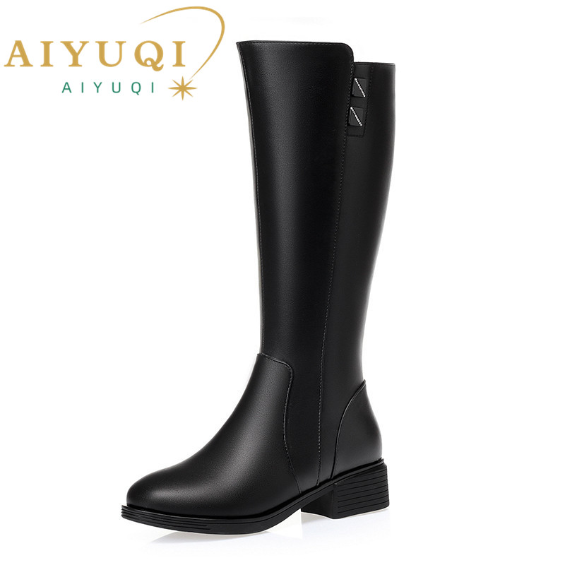 AIYUQI Women Winter Boots Large Size Winter Natural Wool Warm Genuine Leather Women Roman Boots High-top Marton Boots Ladies
