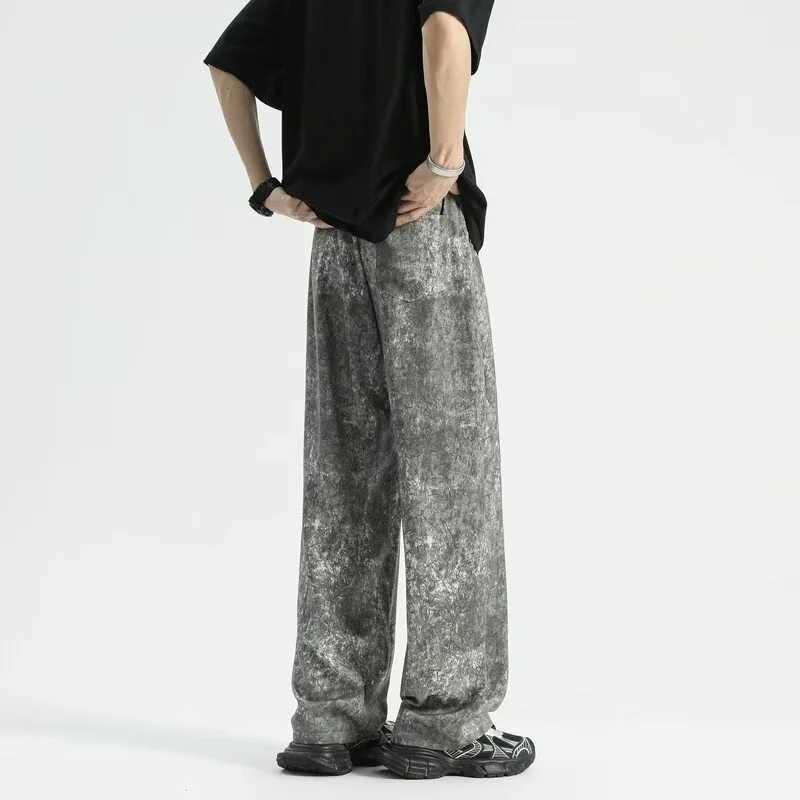 Men's Pants 2024 Goth Tie-dye Corduroy Pants Mens Autumn Baggy Wide-leg Straight Casual Trousers Women Drawstring Hip Hop Y2K Sweatpants Y240830A