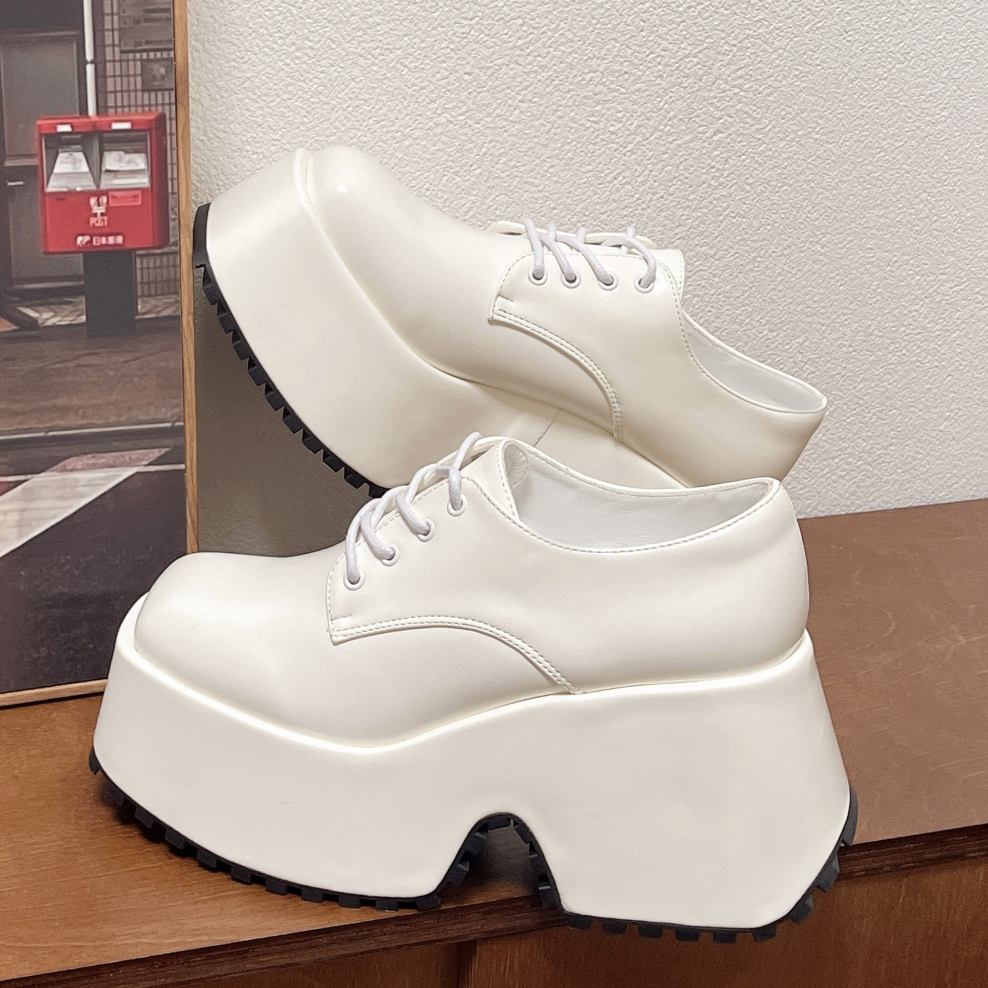 2025 new Platform Leather High Heels Haruku Casual Oxford Loafers Thick Bottom Mary Jane Ladies Lolita Lace-up Shoes Women