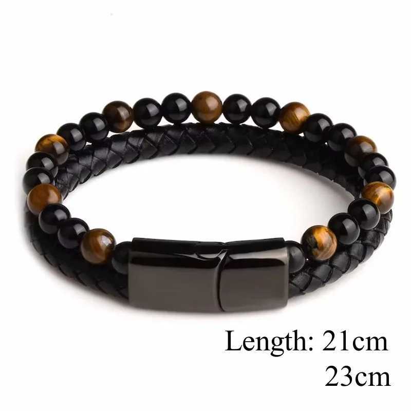 Bilayer Charm Natural Tiger Eye Stone 8mm Bead Bracelet Womens Leather Rope 21cm 23cm Mens DIY Fashion Jewelry Bracelet W240830