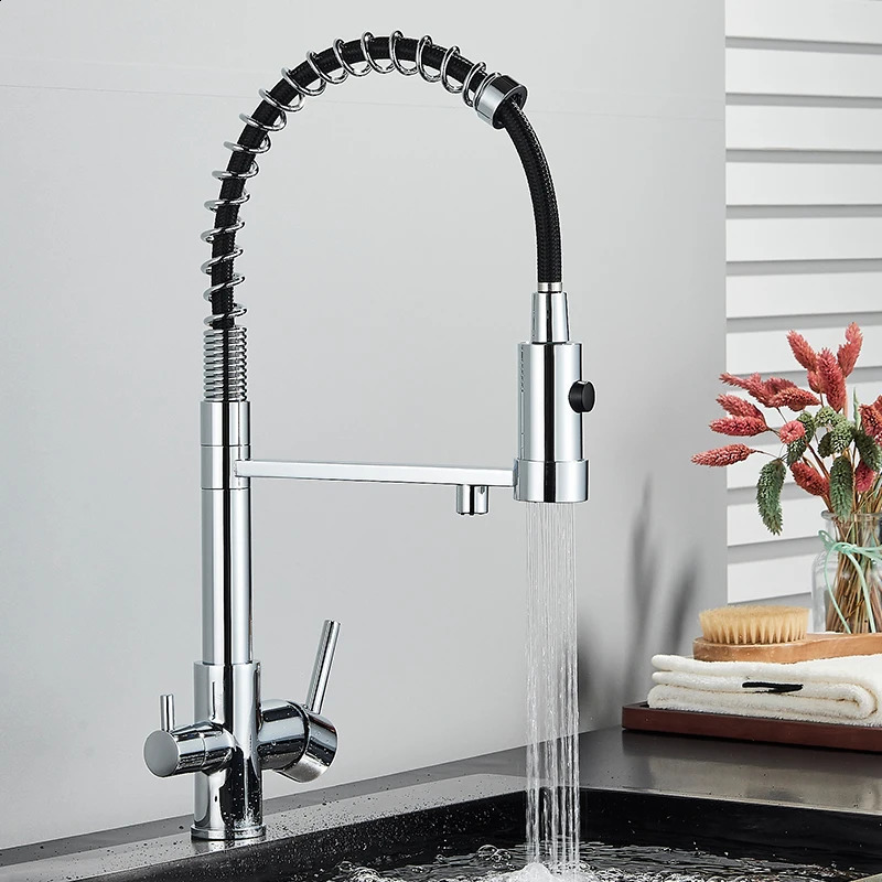 Black filter kitchen water faucet dual nozzle mixer purification crane 240830