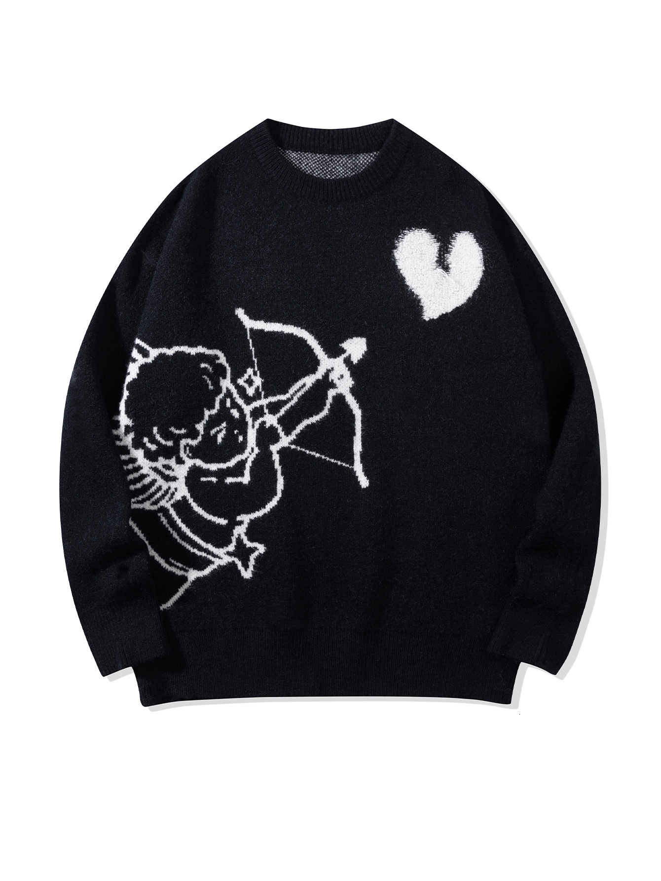 Oversize Color Contrasting Cartoon Knitted Design Versatile Casual Sweater for Men and Women Couples