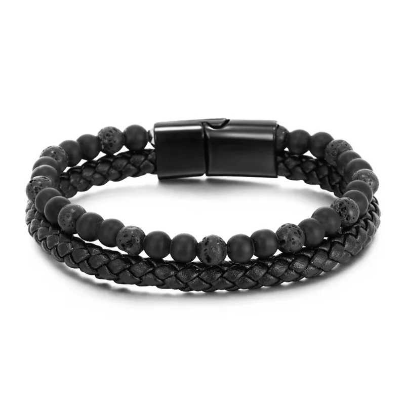 Bilayer Charm Natural Tiger Eye Stone 8mm Bead Bracelet Womens Leather Rope 21cm 23cm Mens DIY Fashion Jewelry Bracelet W240830