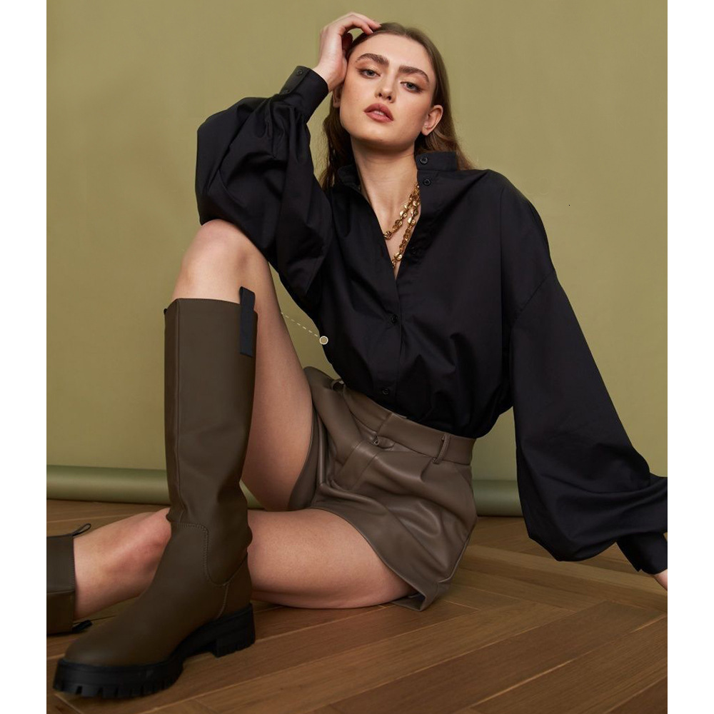 Lantern Sleeve Solid Color Shirt Spring/summer Temperament Versatile Commuting Loose Round Neck Shirt for Ladies