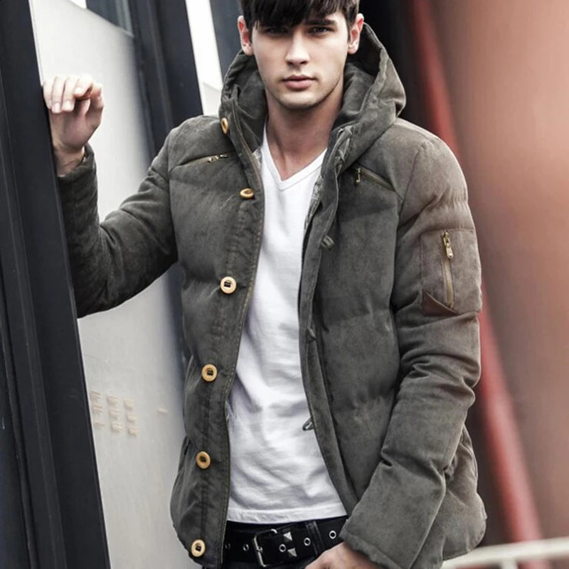 Winter Coat Men Comfortable Corduroy England Style Jacket Hooded Solid Color Padded Coats Male Fashion Streetwear Parka Clothes 240830