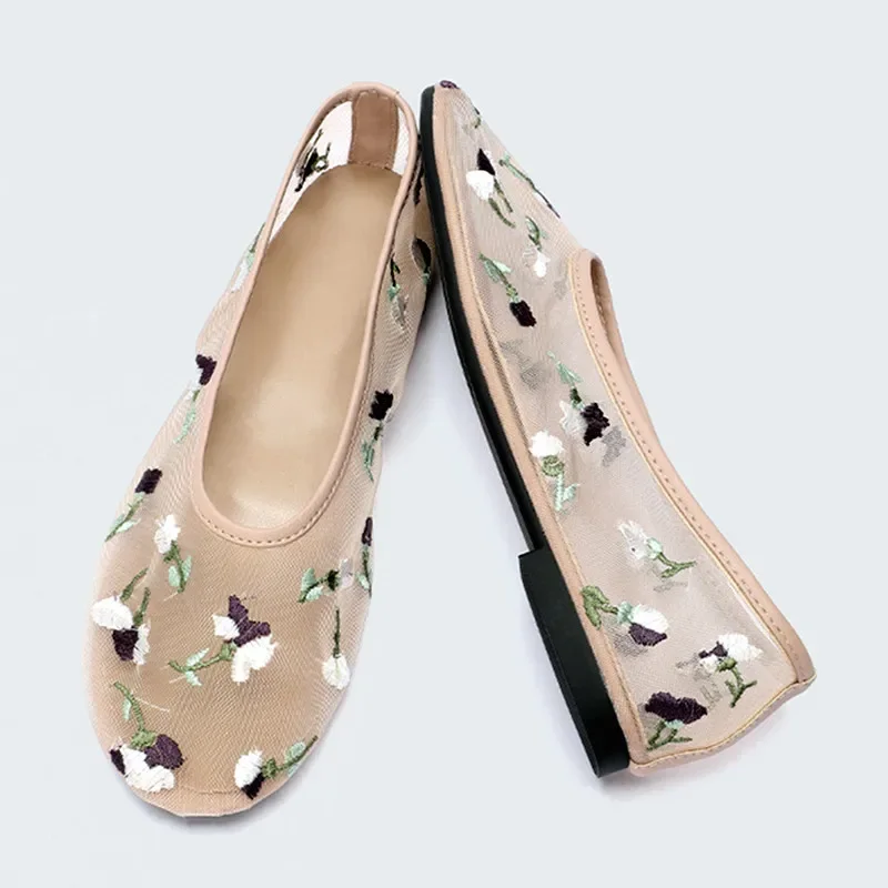 Embroidered Hand wers Design Mesh Hollow Flats Women Summer Breathable Ballet Mary Jane Shoe Elegant Loafers Shoes 8f59 s