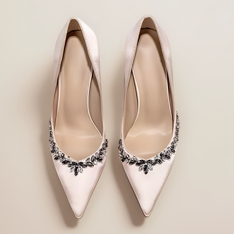 2025 new Women New Fine Heels Pointy French Temperament Rhinester Single Bridesmaids Wedding Shoes bab4