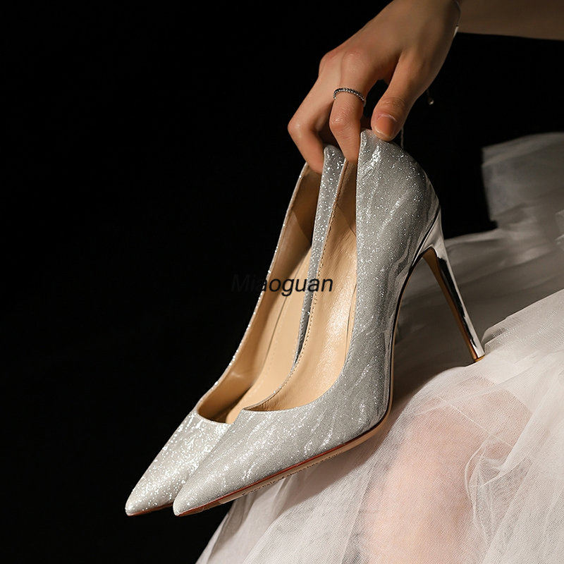 Luxury Gold Silver Women's Pumps 2023 Spring Pointed Toe High Heels Party Wedding Shoes Bridal Stiletto Heels Designer Footwear