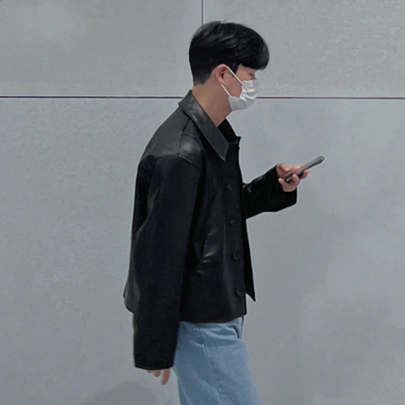 IEFB Short Motorcycle Pu Leather Coat Trend Mens Autumn Korean Style High End Lapel Loose Jacket Fashion Streetwear 9C1118 240830